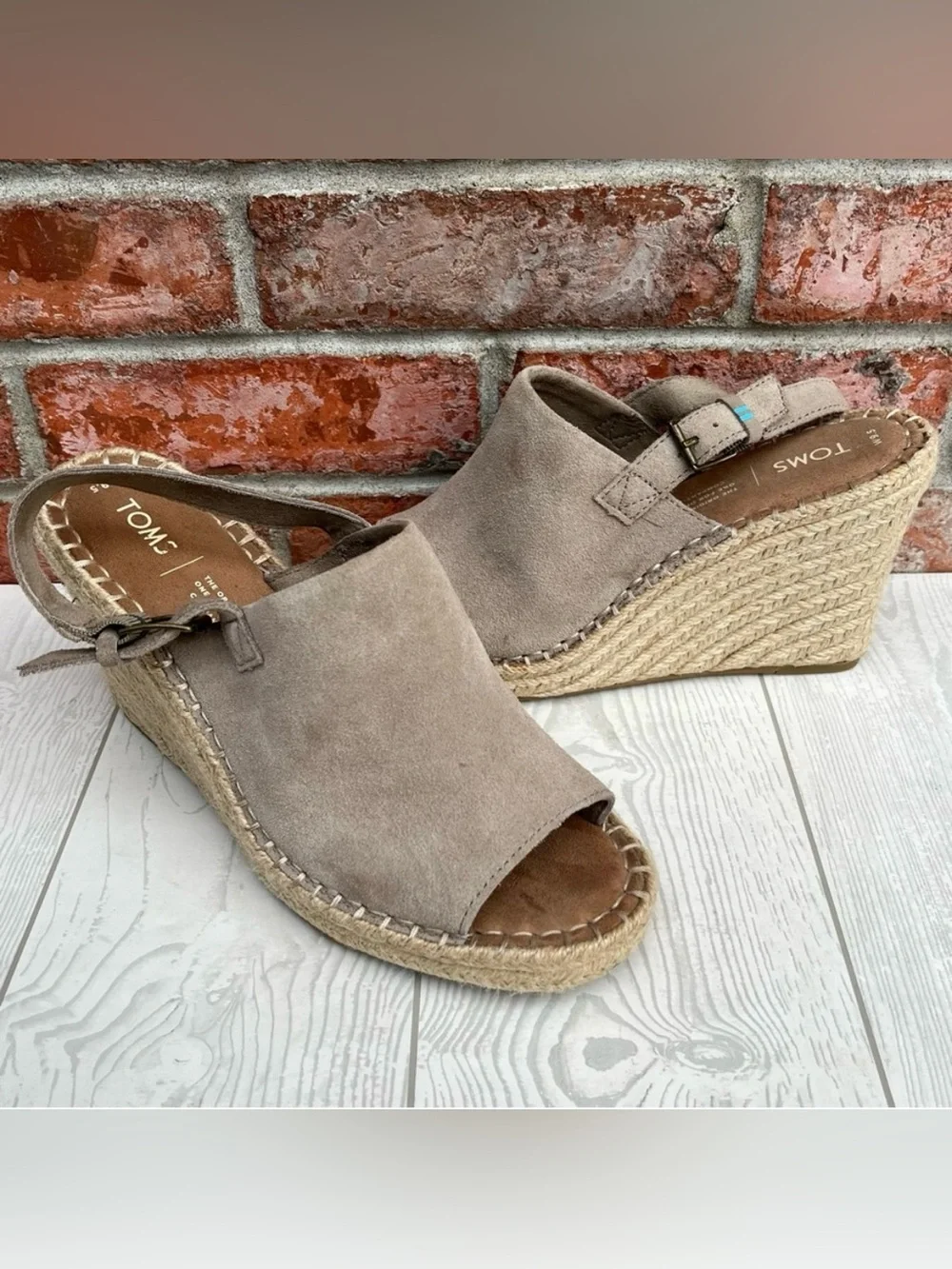 TOMS Monica Wedge Espadrille Sandals Desert Taupe Suede Size 9.5 M